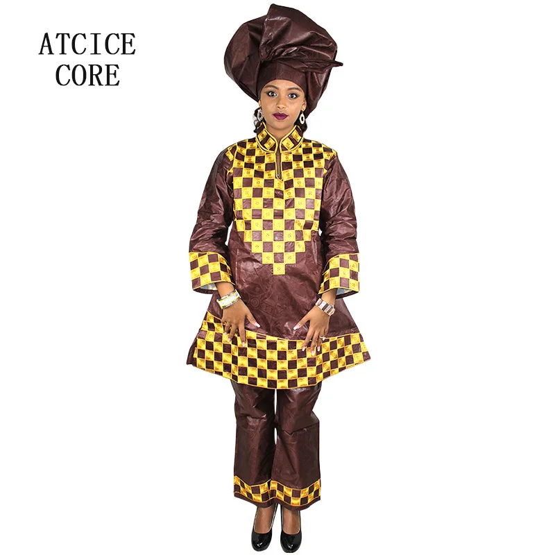 

EMBROIDERY DESIGN WOMAN DRESS TOP WITH PANTS ONE SET BAZIN RICHE