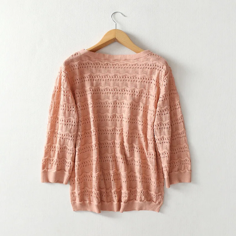 2018 new fashion autumn loose knitted sweater women's o-neck solid half sleeve hollow out pullovers ladies C2095 |