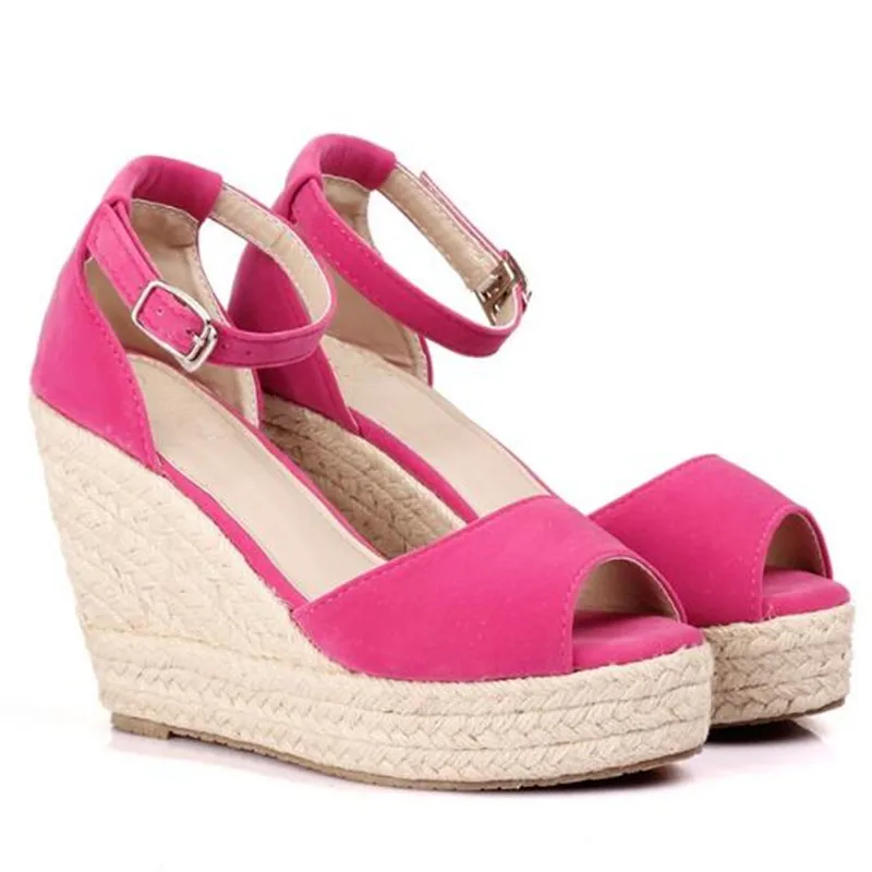 

2019 Newest Summer Ladies Shoes Platform Wedge Sandals High Heels Fish Mouth Buckle Straw Women Sandals Shoes Shoes Size 32-44