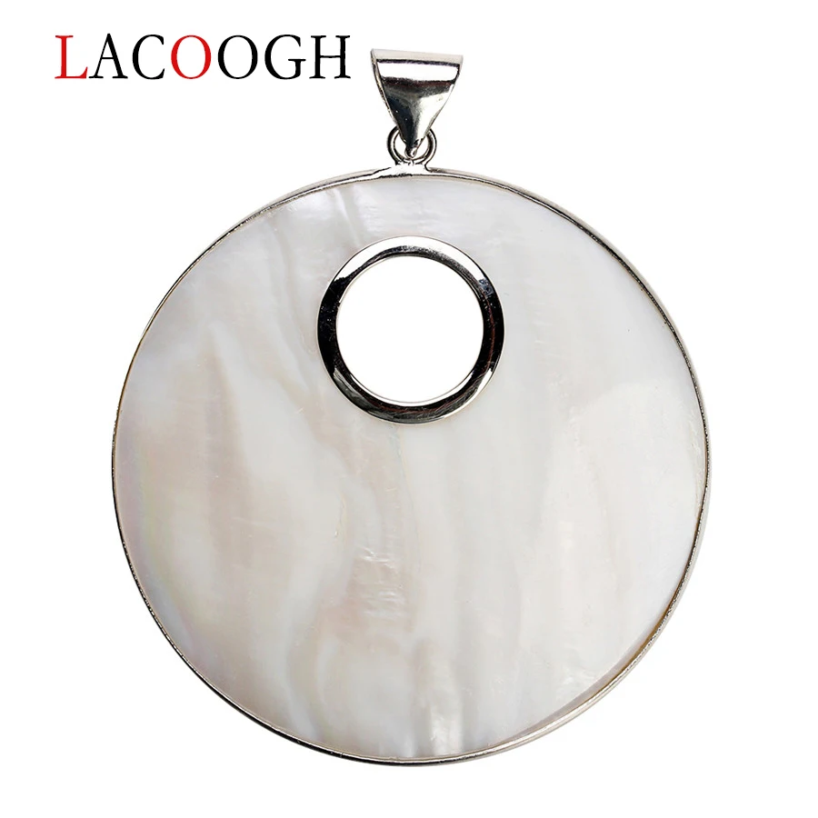 

1PC 61x80mm Silver Color Big Round White Natural Mother of Pearl Shell Pendant Charm for DIY Necklace Jewelry Making Accessories