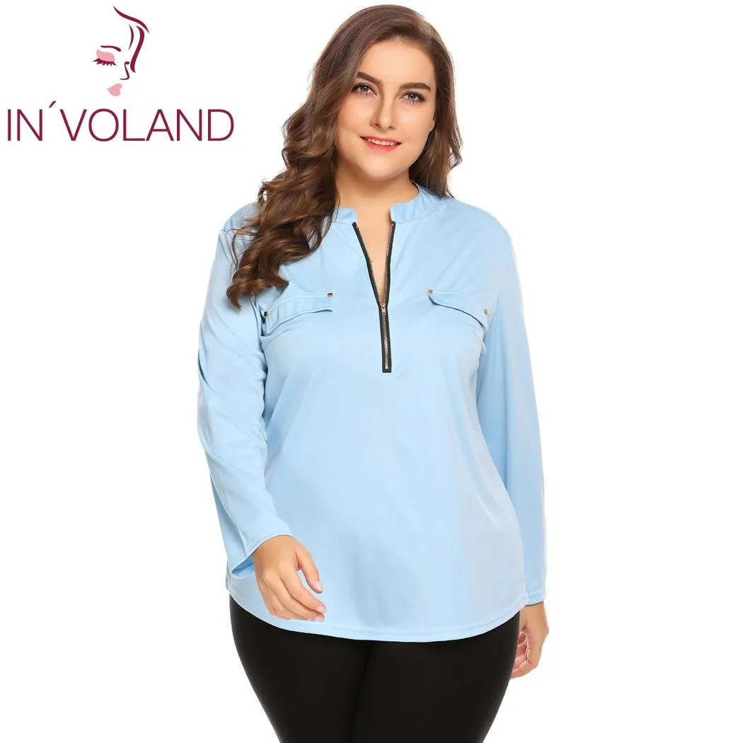 Женская блузка IN'VOLAND большие размеры с длинным рукавом на молнии XL-5XL |