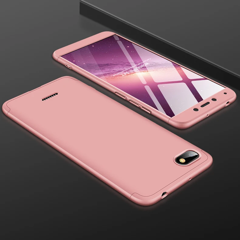 GKK 3 в 1 чехол для xiaomi redmi 6A 7A чехол 360 полная защита Тонкий Двойной Броня противоударный жесткий матовый чехол для Redmi 6A чехол Fundas - Цвет: Rose Gold
