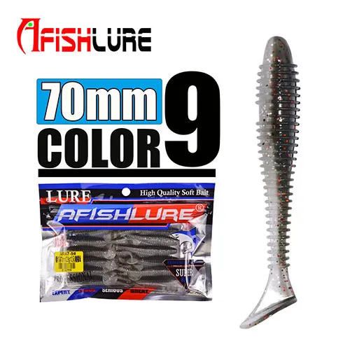 Color9 Afishlure винт Т хвост мягкий червь 70 мм/2,9 г Maggot пластиковые рыболовные приманки плавающие черви искусственные приманки Pesca 12 шт./лот Grubs - Цвет: Color9