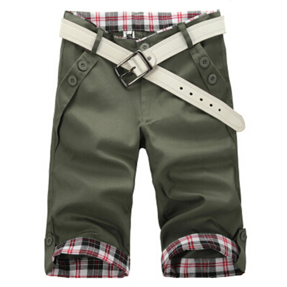 Мужские повседневные пляжные шорты в клетку Лоскутные с манжетами и Пятым