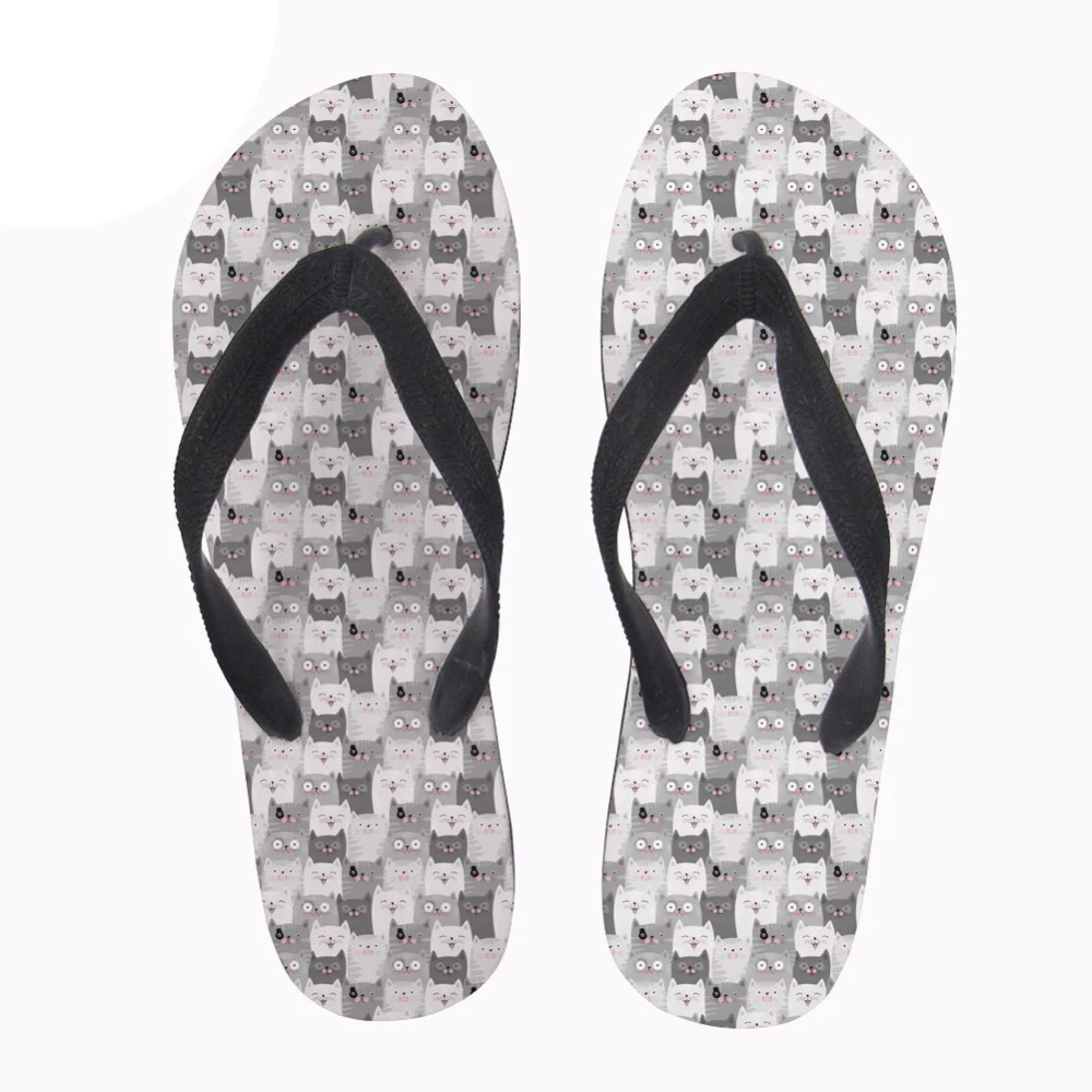 

NOISYDESIGNS Summer Women Flip Flops Cute Animal Cartoon Cat Print Casual women Slippers Slip-on Female Flip Flops Beach Shoes