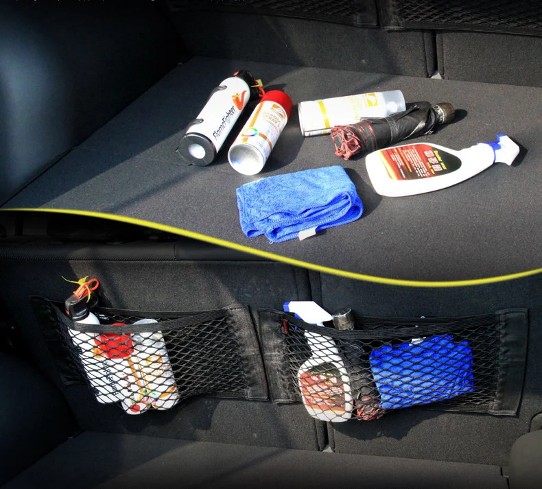 Super Big Size 50cm x 25cm Car Pocket Back Rear Trunk Organizer Magic Sticker Elastic String Storage Boot Net Mesh Oganizer Bag |