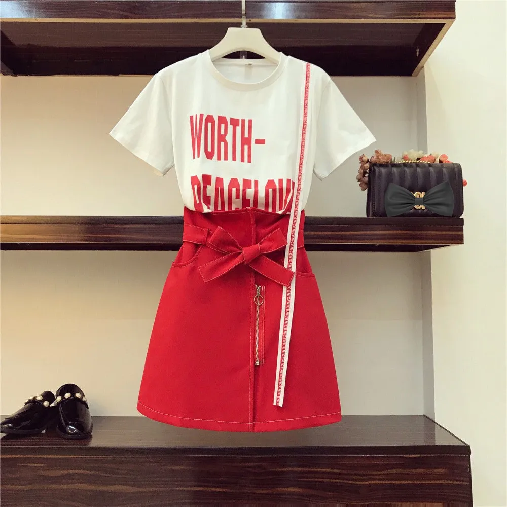 2019 летние Для женщин футболка с печатными буквами + Высокая Талия дизайнерская