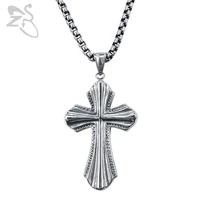 zs mens cross pendant necklace punk style stainless steel jewelry rock roll biker necklace hip hop jewelry link chain necklace