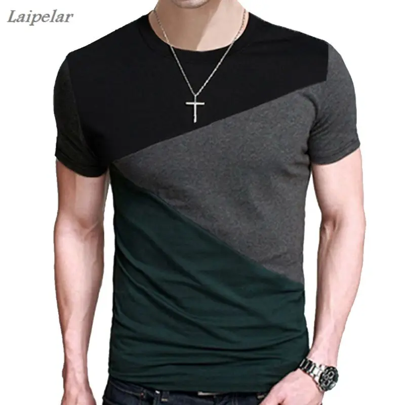 

Brand Male Short Sleeve T Shirt O-Neck Men T-Shirt Hip-Hop Simple Splicing Tee Tops Shirt Male T Shirts XXXL 5363 Laipelar