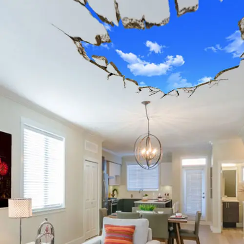 3D Blue Sky Сломанной Стены Стикера Настенной Росписи Искусства Этикеты Винила Декор