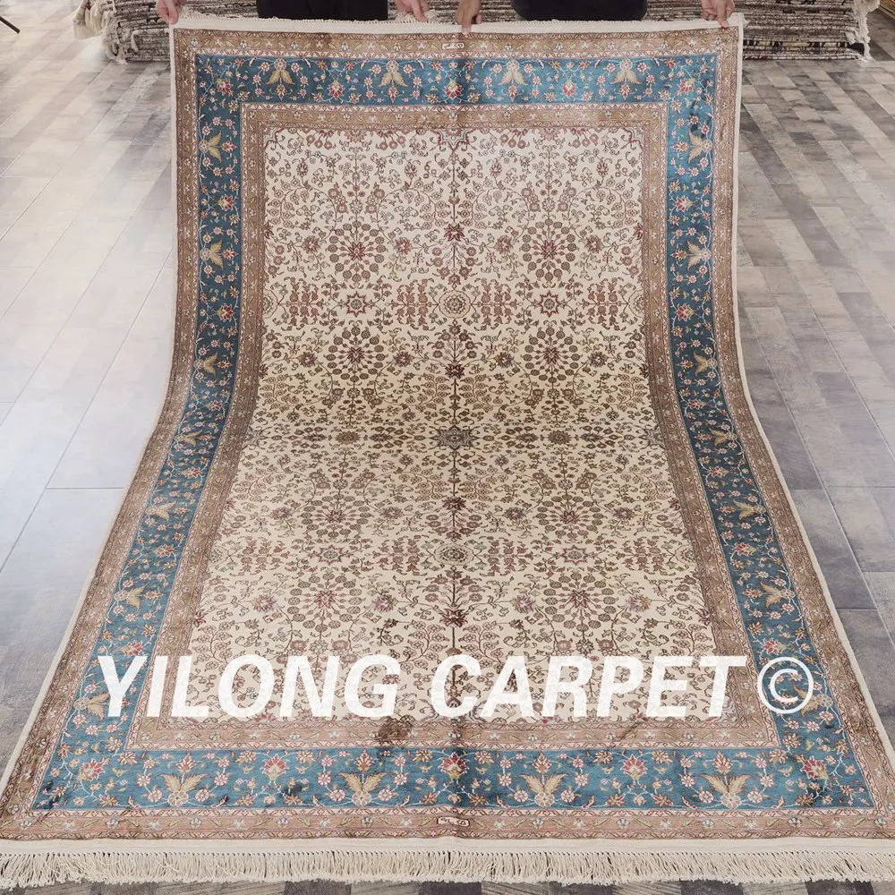 YILONG 5'x8' lake blue and beige handmade handknotted turkey oriental afghan silk rugs (LH39B5x8) | Дом и сад