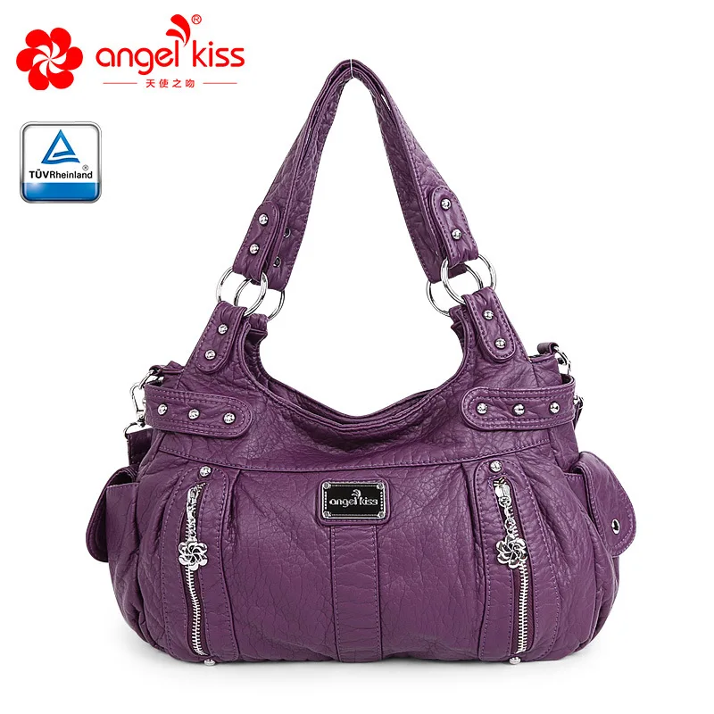 Purple Angelkiss Новая модная женская сумка из искусственной кожи на молнии элегантная дамская Сумка Хобо на плечо сумка-мессенджер - Цвет: Purple