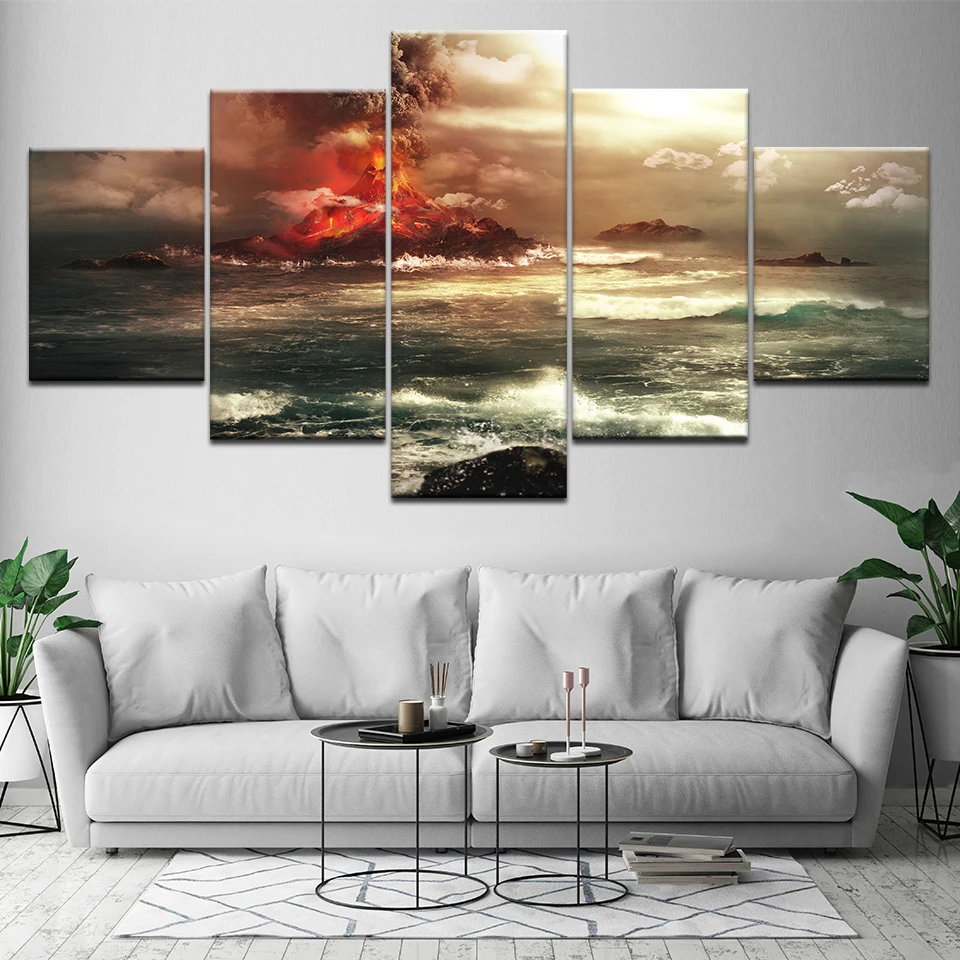5 Plane Painting Frame Wall Home Decor Mountains Volcano Canvas Prints Paint Art Pictures Posters Quadro Decoraction | Дом и сад