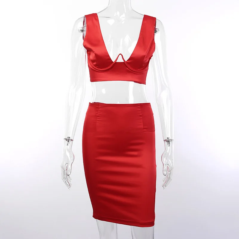 Женский комплект из двух предметов DRESSMECB Красное Облегающее платье без рукавов с