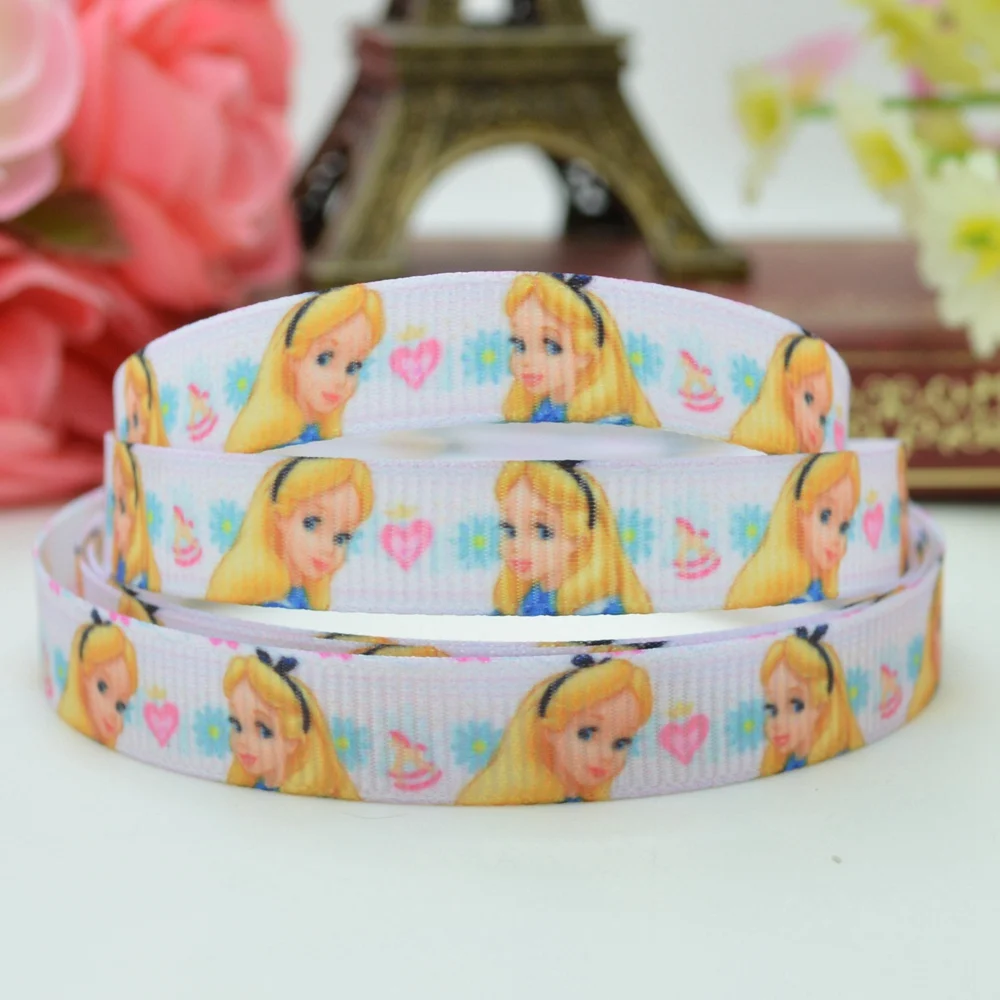 DUWES 3/8 &quot9 мм Алиса в стране чудес печатных grosgrain ленты волос лук DIY ручной работы