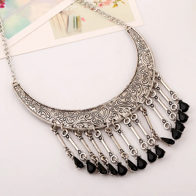 Long vintage black alloy tassel pendant necklace | Украшения и аксессуары