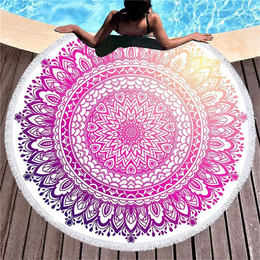 Mandala Geometric Series Microfiber Beach Towel Bohemia Style Round Colorful Swimming Shawl Yoga Mat |