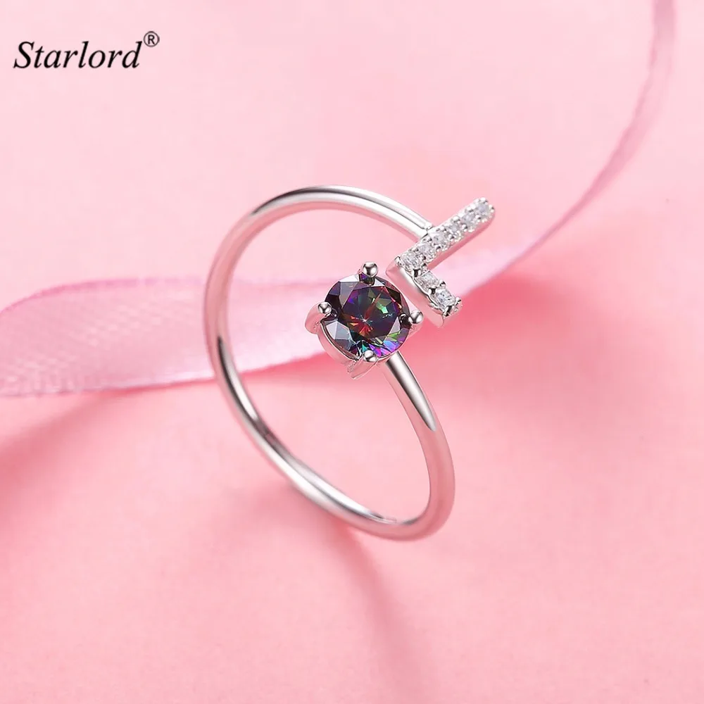 

Initial L Letter Ring 925 Sterling Silver Cubic Zirconia Crystal Ring Adjustable Silver Ring Open Ring For Women R6058B