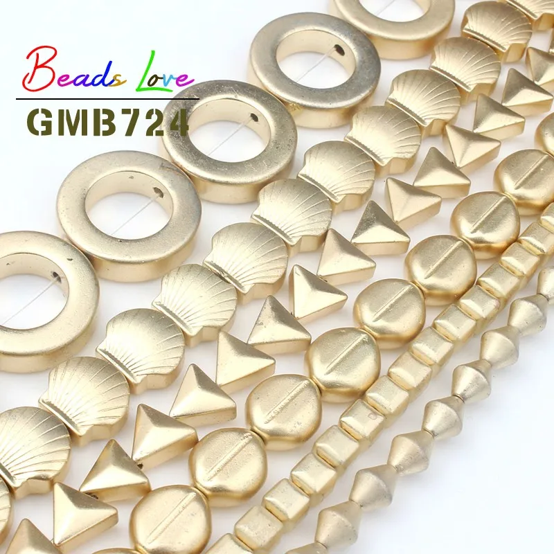 Natural Dull Polish Matte Gold Shell Hematite Stone Beads For Jewelry Making Oval Square Round Bead Diy Bracelet Necklace 15'' |