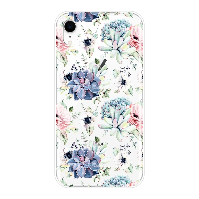 Задняя крышка для Apple iPhone X XR XS MAX 8 7 6 S мягкий силиконовый чехол телефона с цветами