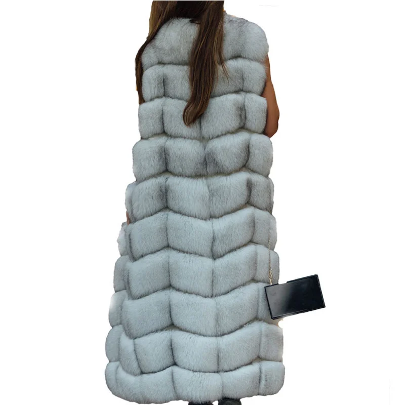 Супердлинный жилет из искусственного лисьего меха 140 см женская зимняя мода