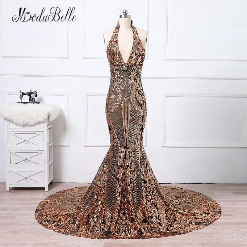 Modabelle черное Золотое длинное вечернее платье с блестками русалки знаменитости 2018