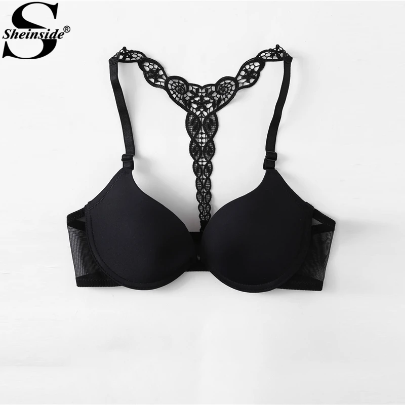 Sheinside привлекательное кружевное вязаное бюстье на спине женский топ на бретельках черный сексуальный и танки женское однотонное белье