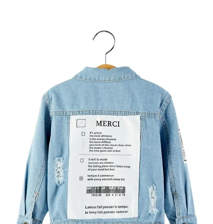 Spring new boy suit children's trend letter denim jacket + striped knit hooded sweater casual pants three-piece baby wild |