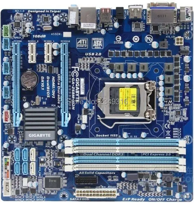 Оригинальная настольная материнская плата для Gigabyte GA-Z68M-D2H Z68M-D2H Z68 LGA 1155 i3 i5 i7 DDR3 32G SATA3 Micro-ATX полностью протестирована