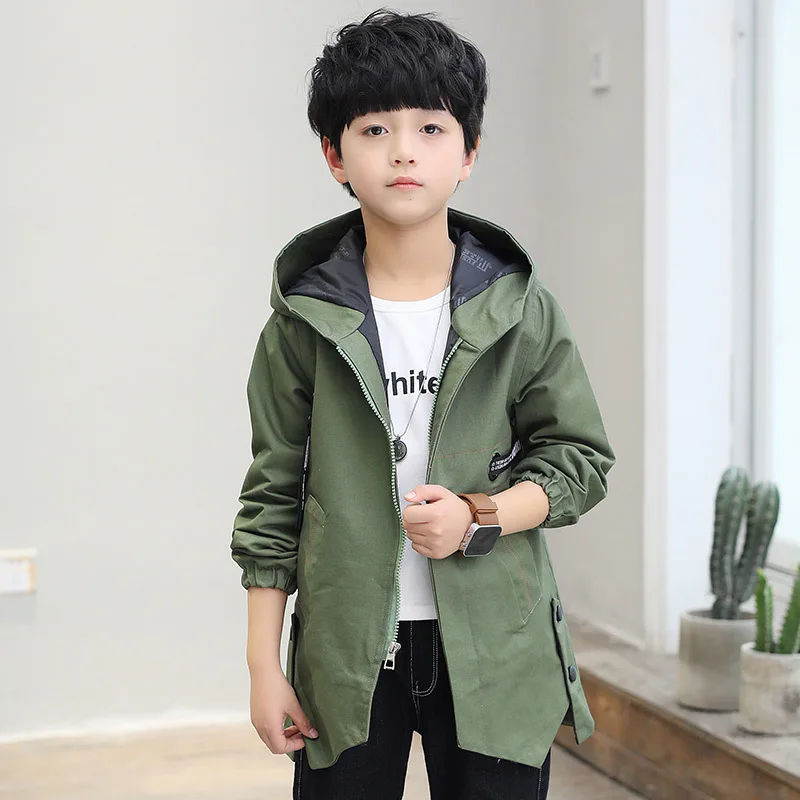 

2019 Children Boy Trench Coat Hoodies Boys Kids Jackets Overcoats Children Clothing 4-14T