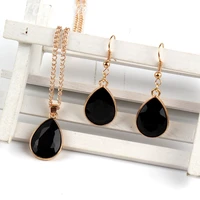 1 set rose gold water drop pendant necklace earrings fashion jewelry black