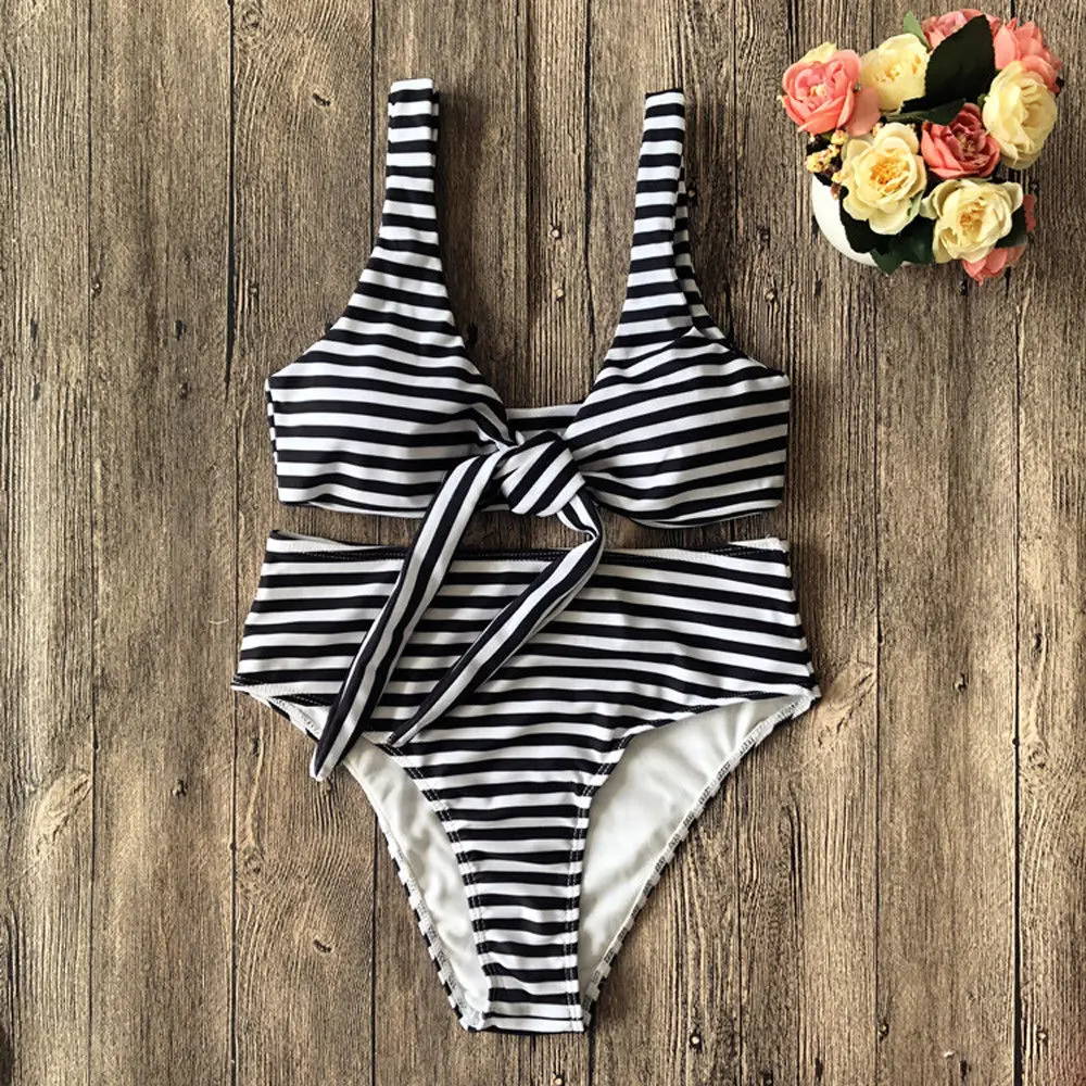 

New Sexy Women Striped Bandage Bikini Set Lace Up Push-Up Padded Swimwear Swimsuit Bathing Brazilian Beachwear Swimsuits Costume