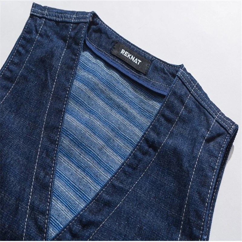 Джинсовый жилет для мужчин винтажный синий в японском стиле с несколькими