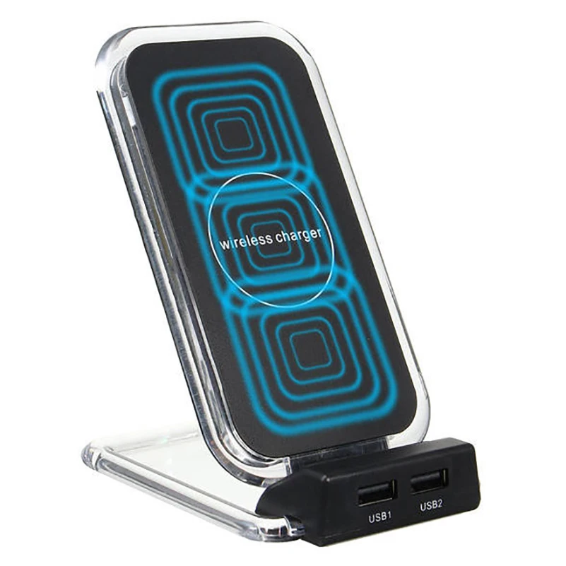 Беспроводное зарядное устройство Qi с двумя USB-портами настольная подставка для