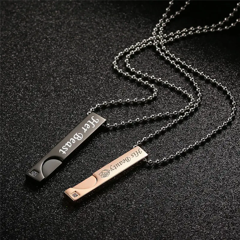 V.Ya Drop Shipping Unique Gifts for Lover &quotHis Beauty&quot&quotHer Beast&quot Couple Necklace Stainless Steel Necklaces Women Men Jewelries |