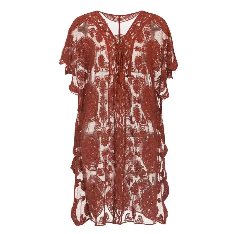 Куркума v образным вырезом пляжное покрытие перекрестное Платье на шнуровке