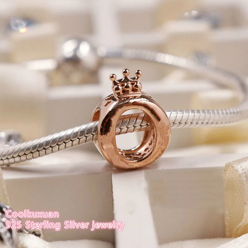 Осень 100% Стерлинговое Серебро 925 пробы фирменный Логотип Корона O Charm розовое