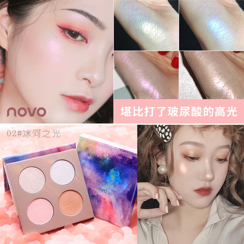 NOVO Aurora Borealis, 4 цвета, палитра румян, контур, Многоцелевой макияж для осветления лица, мерцающая пудра, матовая, телесная косметика