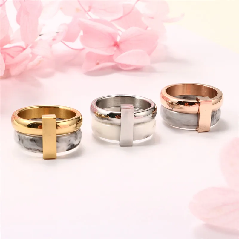 Модные кольца из нержавеющей стали и смолы для женщин мужчин золотые свадьбы