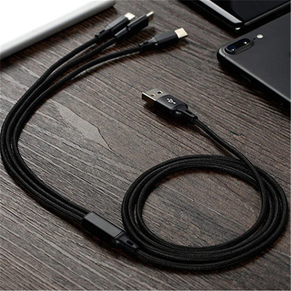 Black Для iPhone6 7/Android/type C 3 в 1 Micro USB 1,2 м кабель Универсальный 2.4A Быстрая зарядка для мобильных телефонов Кабели для зарядки 8-контактный быстрый - Тип штекера: Black