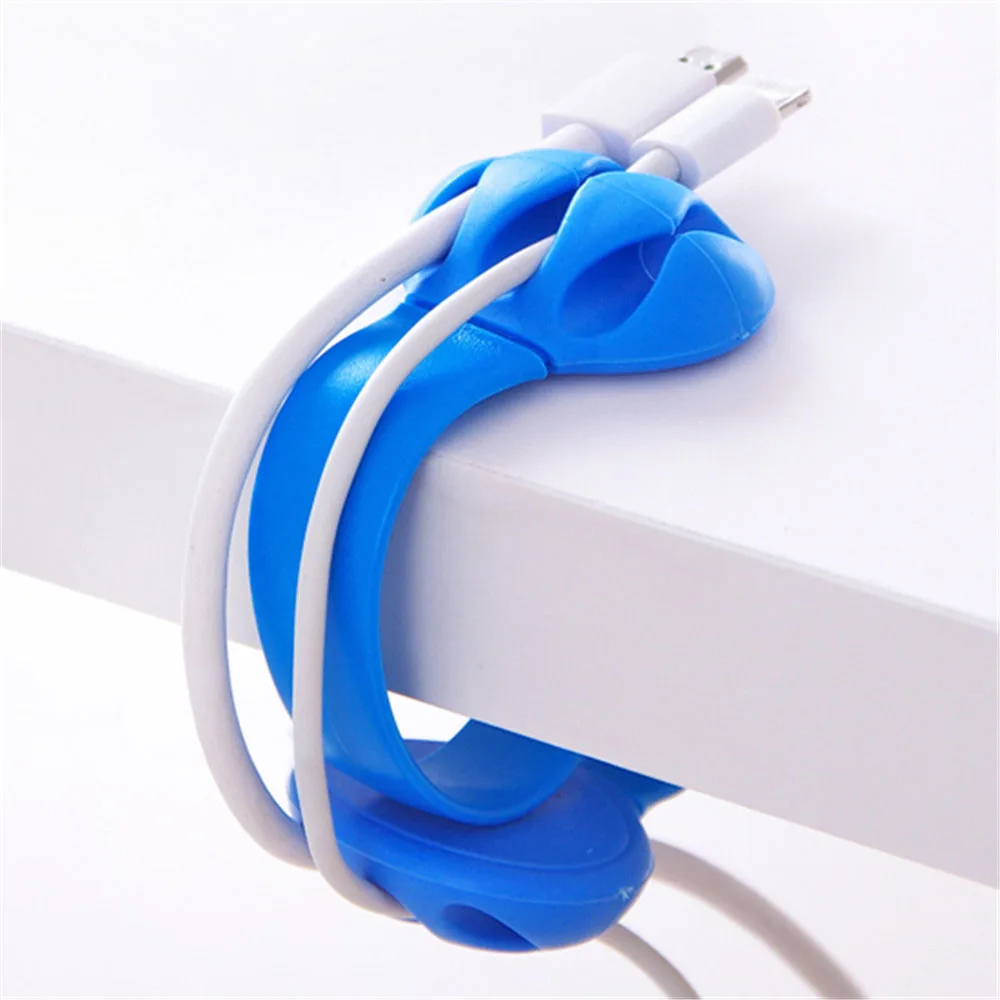 blue 1 шт. милый силиконовый кабель для сматывания, сплошной цвет, органайзер для кабеля, офисный Настольный провод, обернутый шнур, держатель, фиксатор строки, настольный набор, принадлежности - Цвет: blue