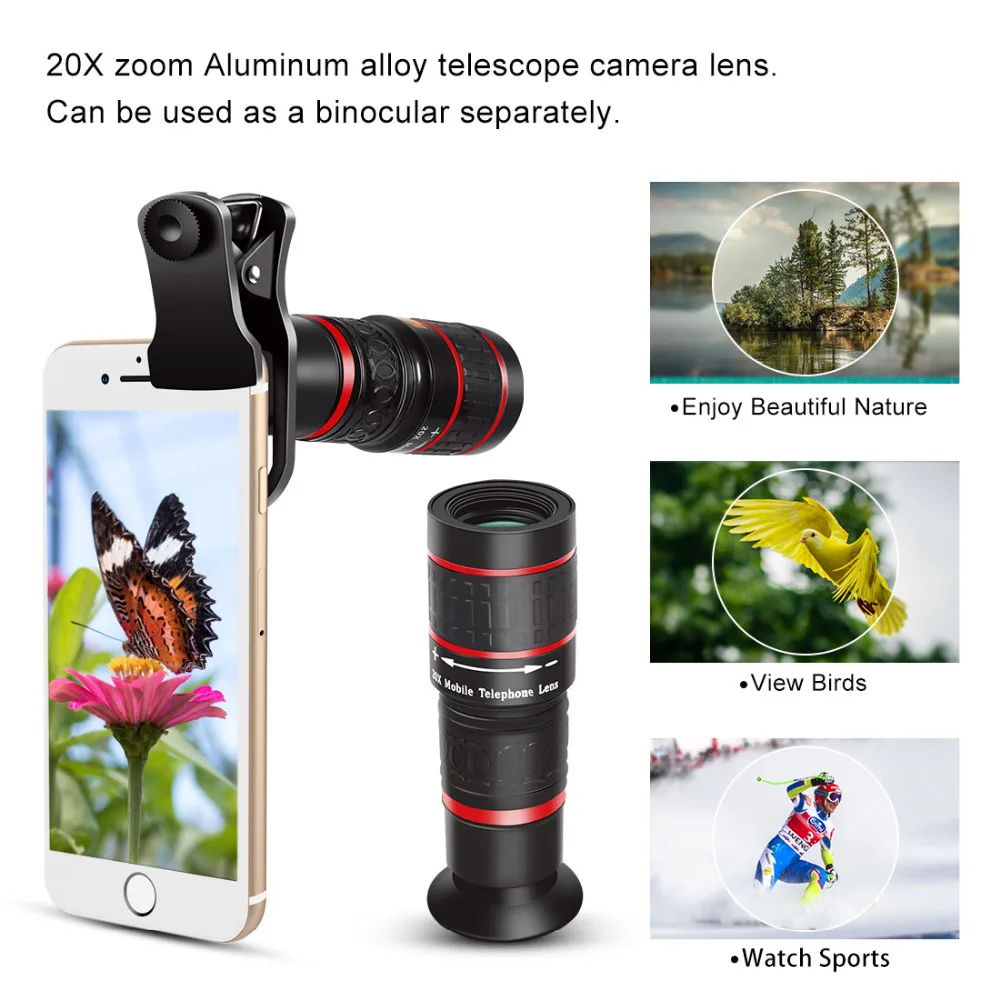 Aokin фотообъектив с универсальным зажимом зум 18X 20X для мобильного телефона