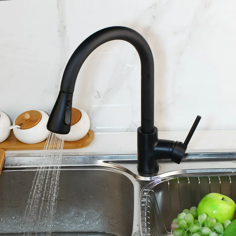 Black Tap OUBONI черный хром Поворотный кухонный кран Смеситель кран выдвижной спрей латунная крышка пластина матовый никель 1 ручка кухонный кран-смеситель - Цвет: Black Tap