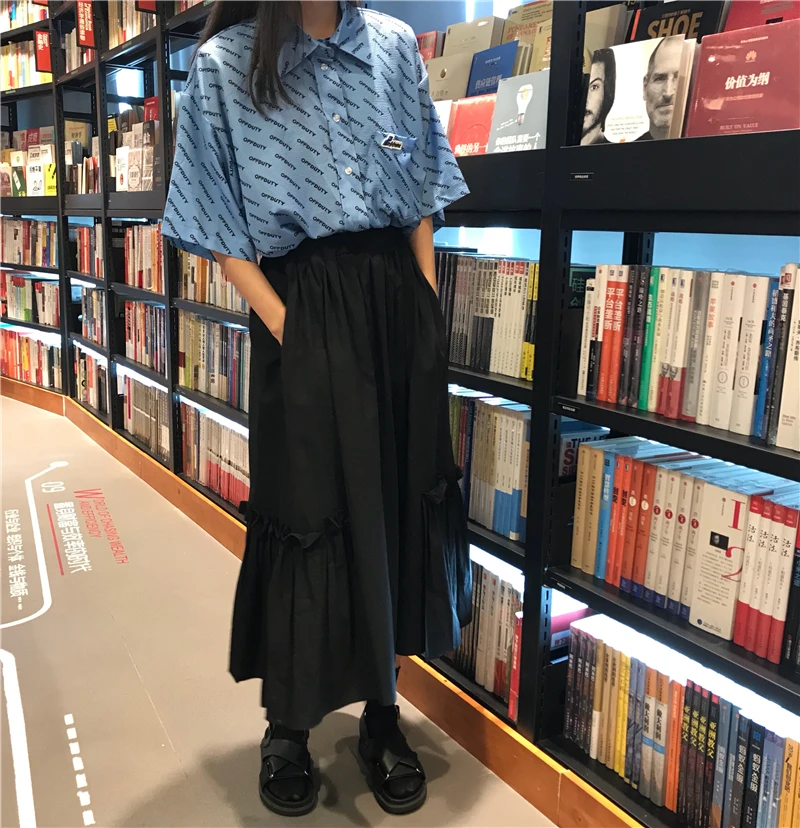 

2018 autumn solid color high waist long skirts pleate midi skirts womens (L385)