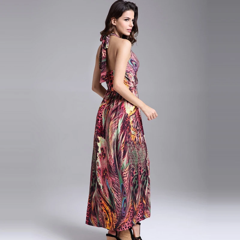 2017 Цветочные богемное платье Для женщин Холтер Средства ухода за кожей шеи