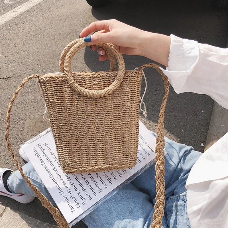 Ручная Сумка Соломенная через плечо тканая сумка пляжная цвета хаки | Багаж и