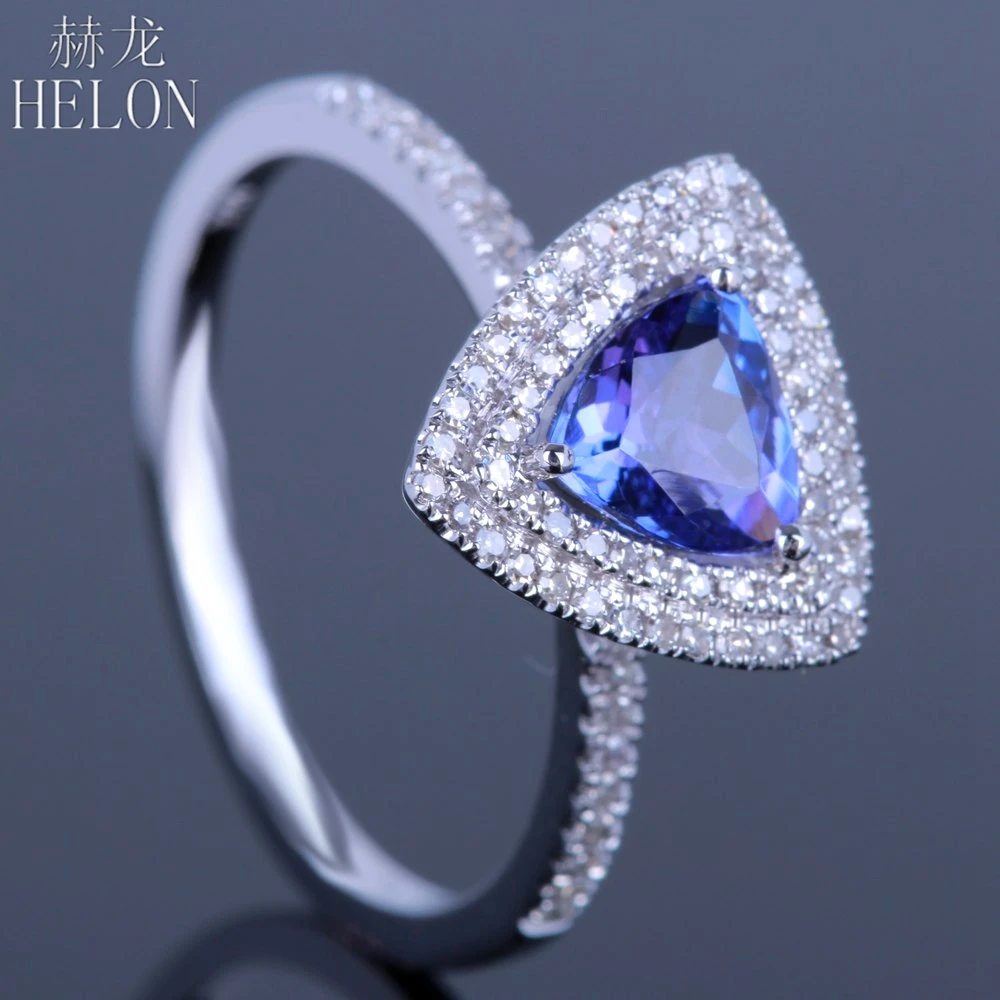 HELON Solid 14 К(AU585) белое золото триллион 0.75CT натуральный Танзанит бриллианты обручальное кольцо для женщин вечерние модные ювелирные изделия