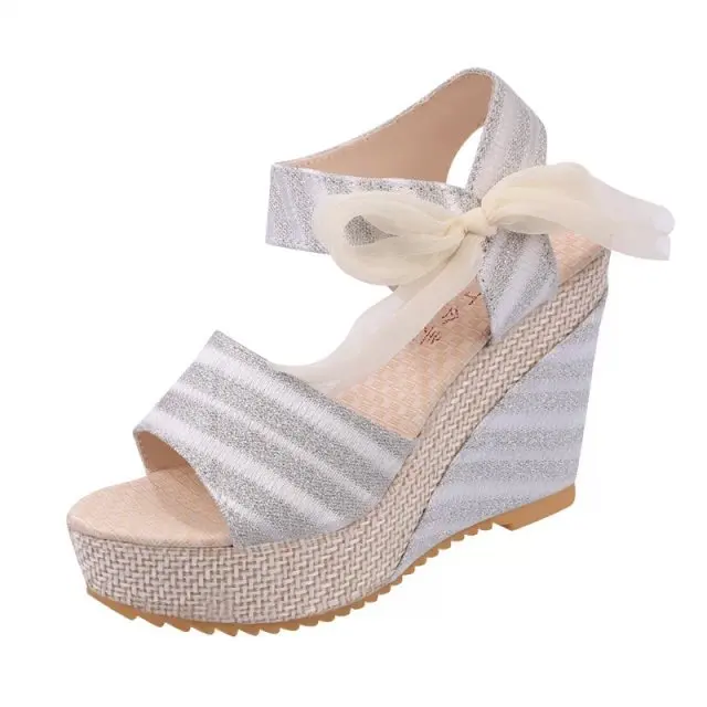 Летние Полосатые Повседневная толстая подошва Бабочка Луки рыбий рот женские