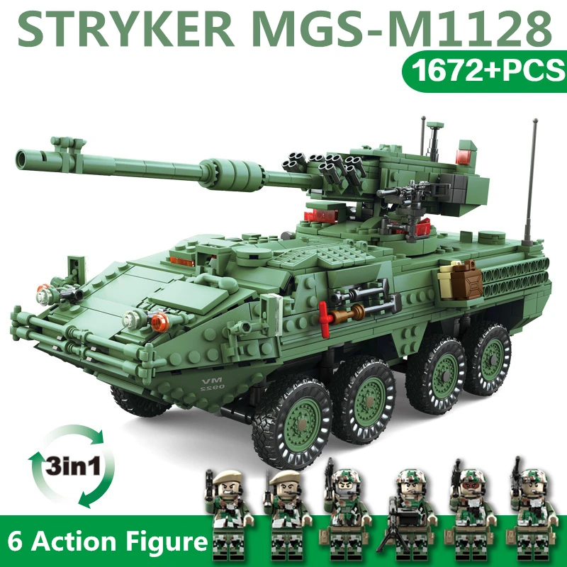 1672 шт Строительные блоки Stryker модель бронированного автомобиля блок военный Ww2