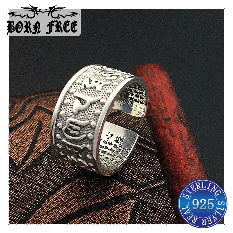 925 серебро буддистское сердце Сутра кольцо anillos mujer femme joyas de plata мужское черные